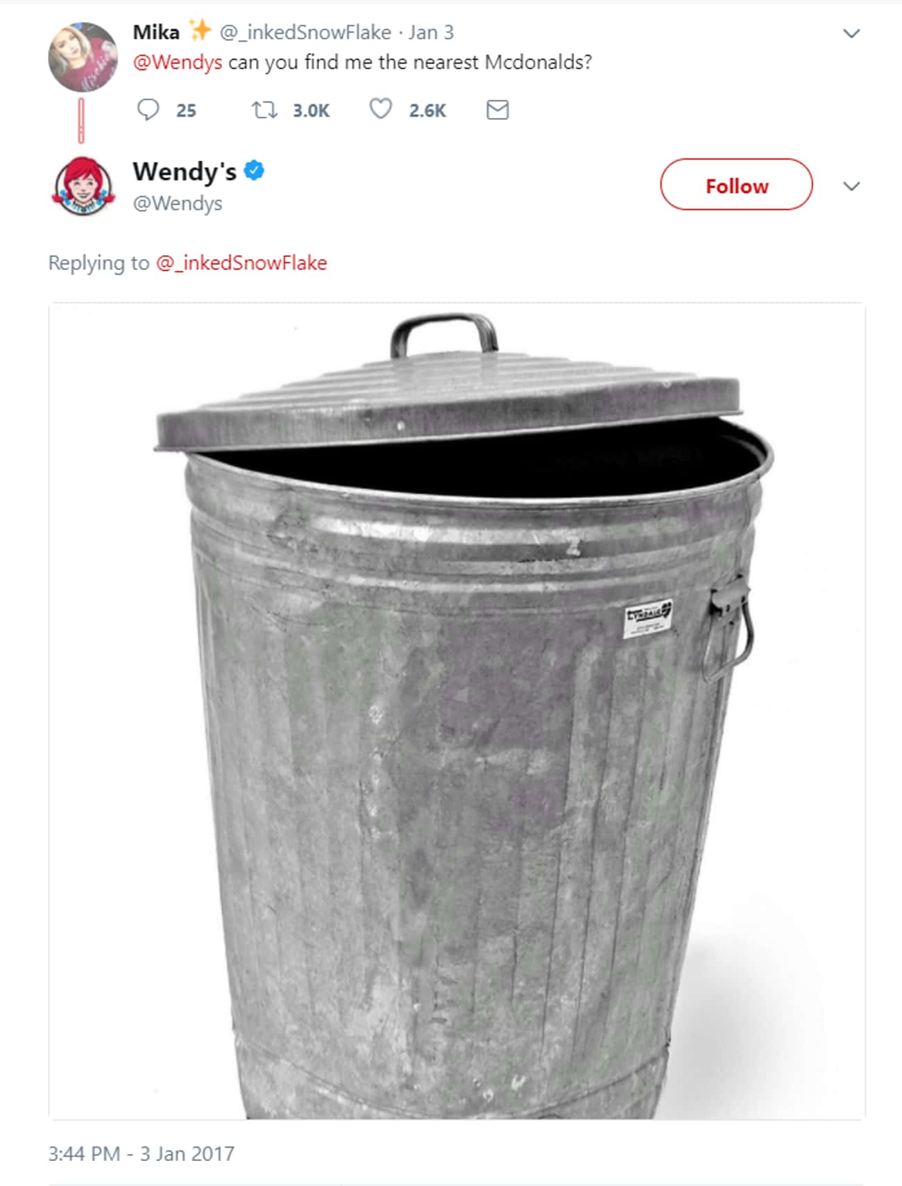 screenshot of a wendy's tweet
